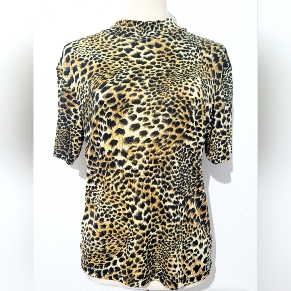 Vintage JAIPUR woman's Leopard Print Short Sleeve Stretchy Top Size Medium - Picture 2 of 10